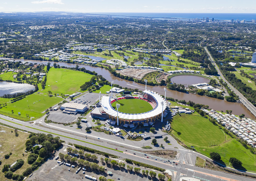 Aerial view of Metricon Stadium on June 16, 2013 on Gold Coast, Australia.